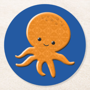 Tecknad av Cute Shiny Octopus Underlägg Papper Rund