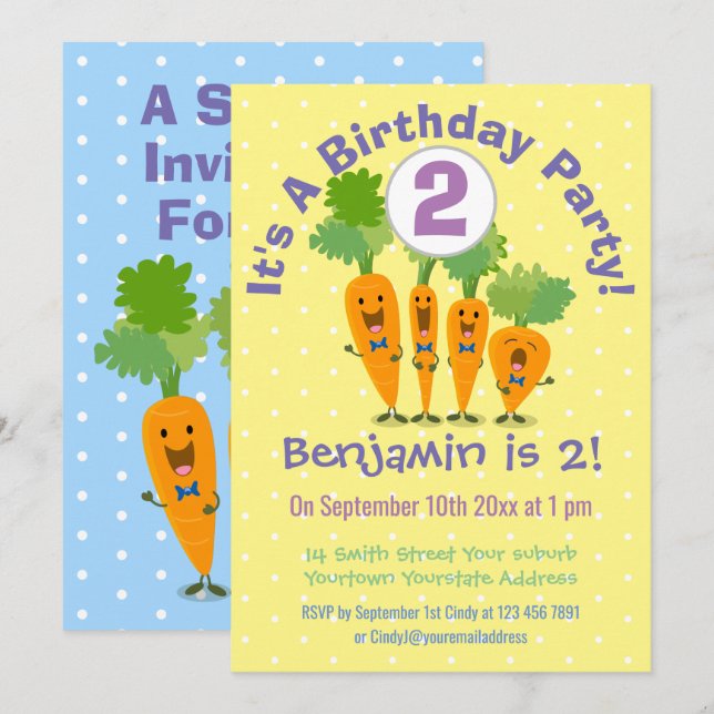 Tecknad av Cute singing carrots Inbjudningar (Fram/baksida)