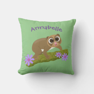 Tecknad av Cute slow loris-blommor Kudde