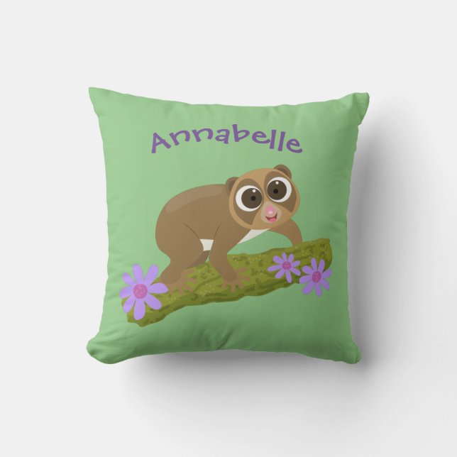 Tecknad av Cute slow loris-blommor Kudde (Framsida)