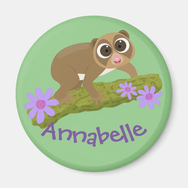 Tecknad av Cute slow loris-blommor Magnet (Framsidan)