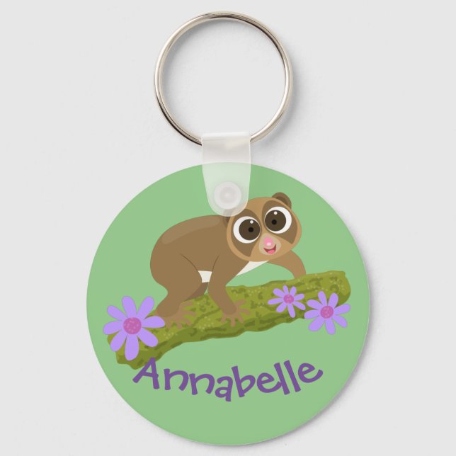 Tecknad av Cute slow loris-blommor Nyckelring (Framsida)