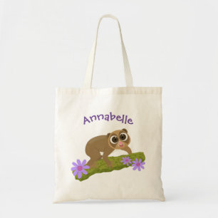 Tecknad av Cute slow loris-blommor Tygkasse