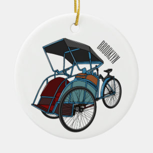 Tecknad av cykelns rickshaw julgransprydnad keramik