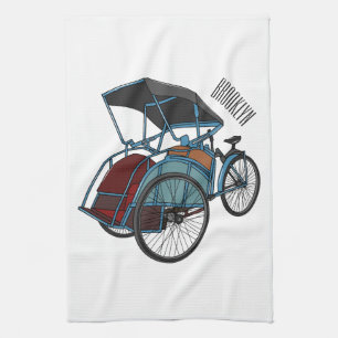 Tecknad av cykelns rickshaw kökshandduk