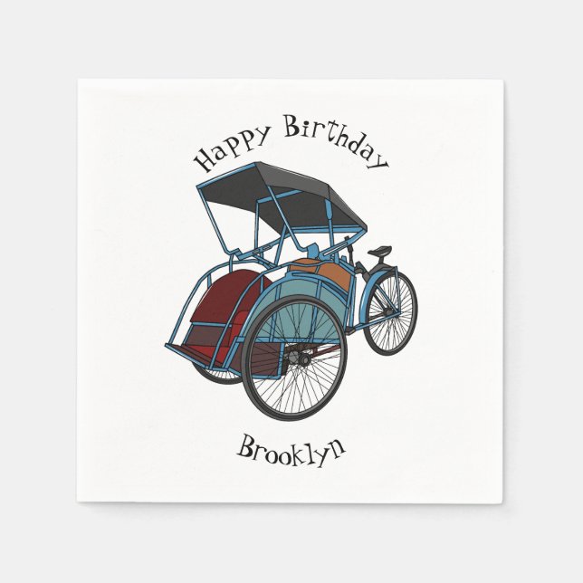 Tecknad av cykelns rickshaw pappersservett (Framsidan)
