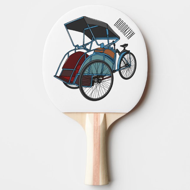 Tecknad av cykelns rickshaw pingisracket (Framsidan)