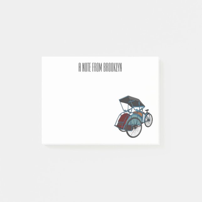 Tecknad av cykelns rickshaw post-it block (Framsida)