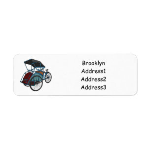 Tecknad av cykelns rickshaw returadress etikett