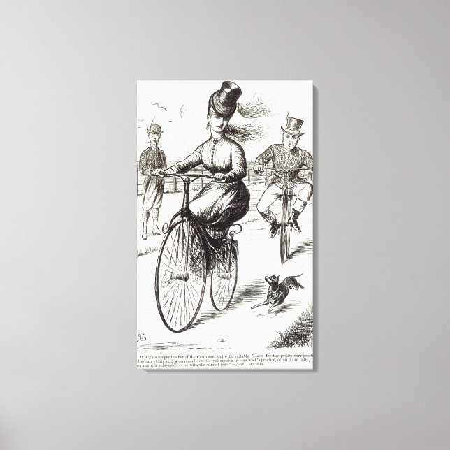 Tecknad av Dam på en Velocipede, 1869 Canvastryck (Framsida)