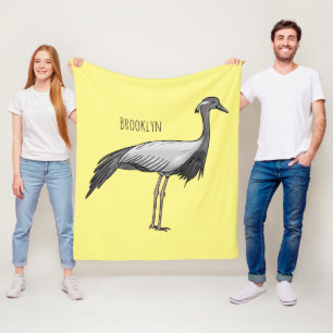 Tecknad av demoiselle crane-fågel fleecefilt
