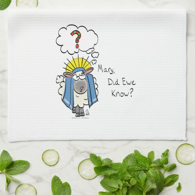 Tecknad av den berömda kristna julklappsfår kökshandduk (Vikta)