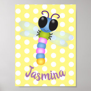 Tecknad av drakflygning i rutt blått och rosa poster