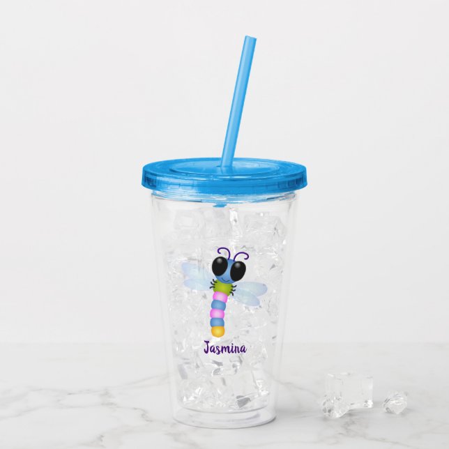 Tecknad av drakflygning i rutt blått och rosa take away mugg (Baksida Ice)