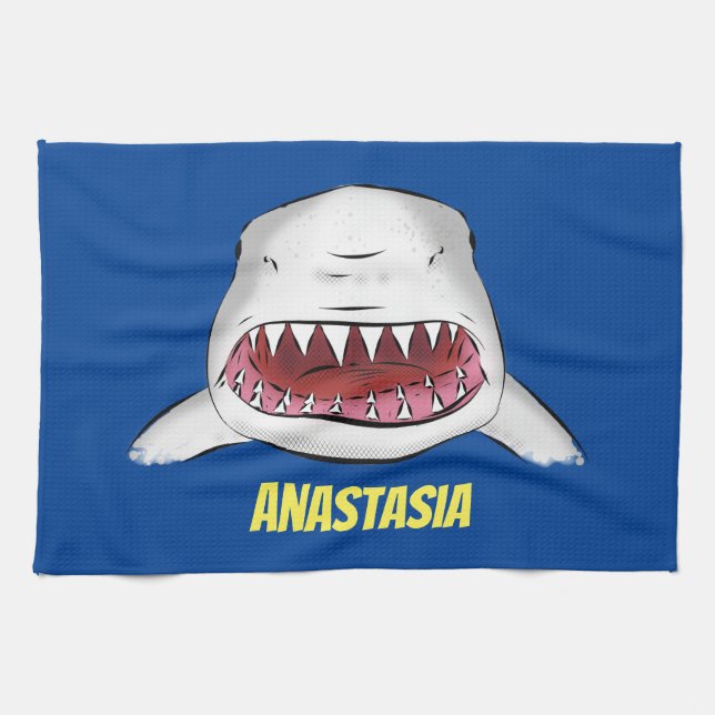 tecknad av elaket för Underbart vitt haj Kökshandduk (Horisontell)