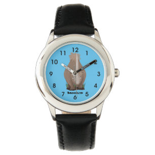 Tecknad av elasmotherium med lutygul rhino armbandsur