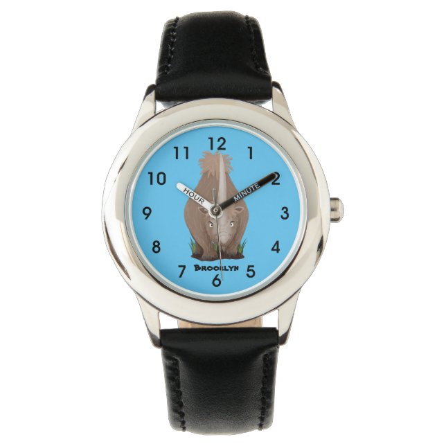 Tecknad av elasmotherium med lutygul rhino armbandsur (Framsida)