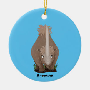 Tecknad av elasmotherium med lutygul rhino julgransprydnad keramik