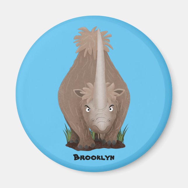 Tecknad av elasmotherium med lutygul rhino magnet (Framsidan)