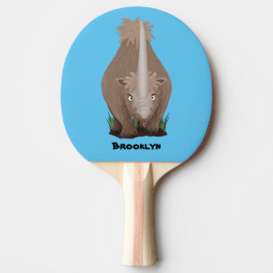 Tecknad av elasmotherium med lutygul rhino pingisracket