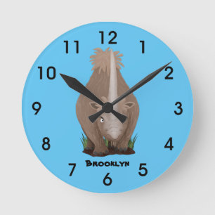 Tecknad av elasmotherium med lutygul rhino rund klocka