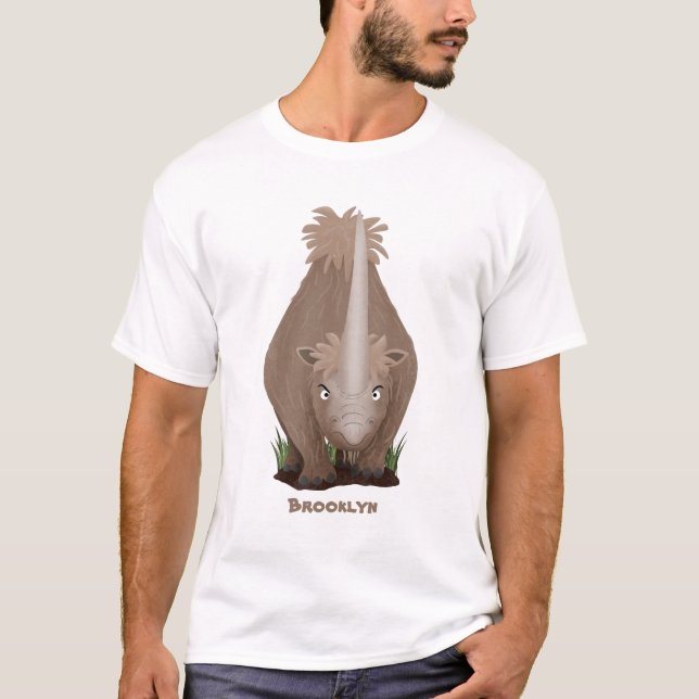 Tecknad av elasmotherium med lutygul rhino t shirt (Framsida)