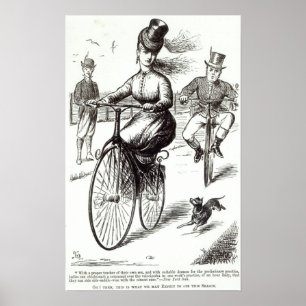 Tecknad av en dam på en Velocipede, 1869 Poster