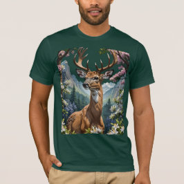 Tecknad av en Whitetail-Hjort omgiven av berg T Shirt