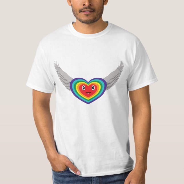 Tecknad av ett hjärta med regnbåge färg, flygning t shirt (Framsida)
