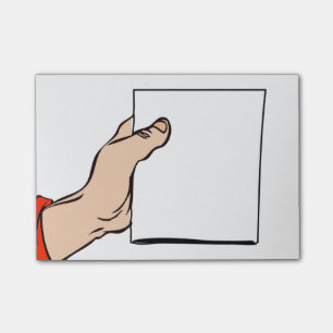 Tecknad av ett räckainnehav en notera post-it block