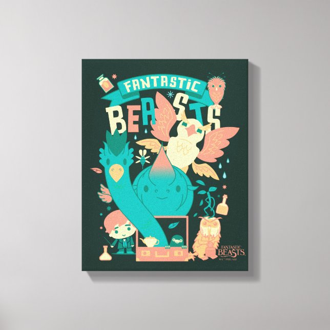 Tecknad av fantastiska Beaster med Newt Scamander Canvastryck (Framsida)