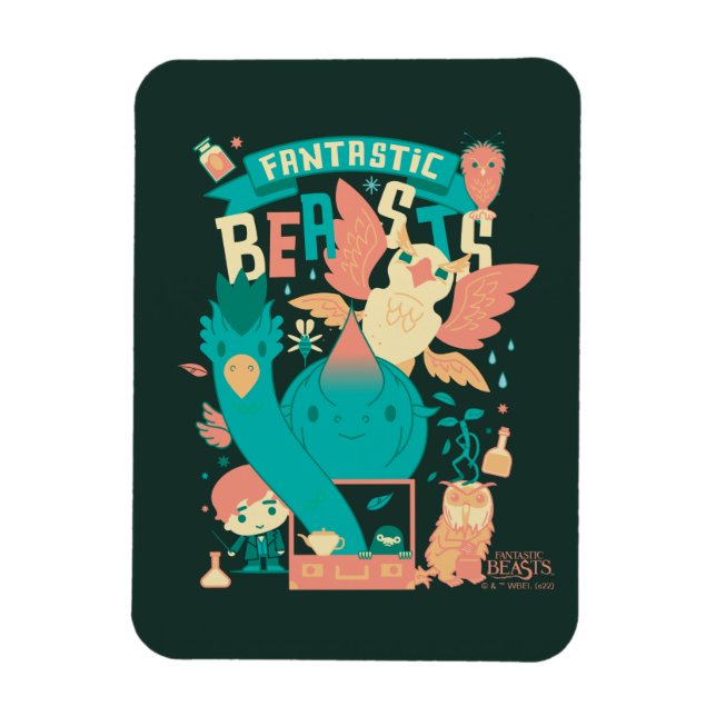 Tecknad av fantastiska Beaster med Newt Scamander Magnet (Vertikal)