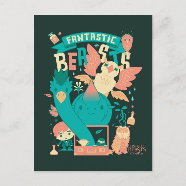 Tecknad av fantastiska Beaster med Newt Scamander Vykort (Framsida)