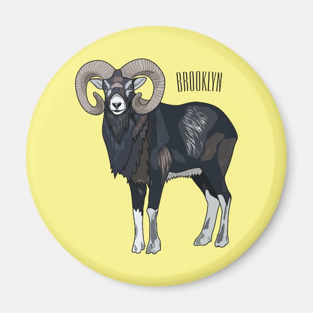 Tecknad av får från Mouflon Magnet (Framsidan)