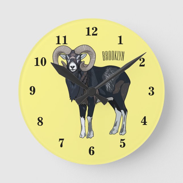 Tecknad av får från Mouflon Rund Klocka (Framsida)