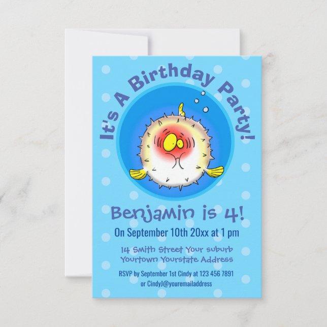 Tecknad av fisk av porcupin inbjudningar (Framsida)