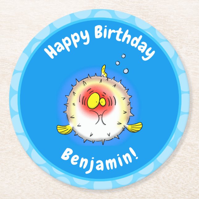 Tecknad av fisk av porcupin underlägg papper rund (Framsidan)