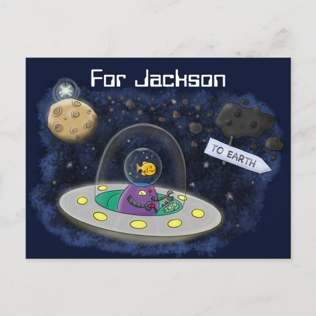 Tecknad av fisk i främmande frakt  vykort (Framsida)