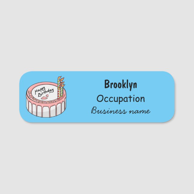 Tecknad av födelsedagstårkaka namnbricka (Framsida)