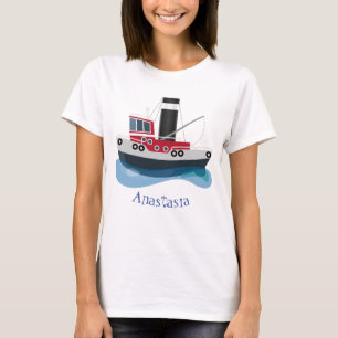 Tecknad av för trålfartyg för spöfiske med fasta t shirt