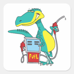tecknad av fossila bränslen i dinosaurigaspump fyrkantigt klistermärke