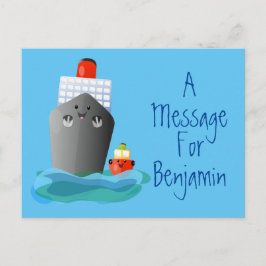 Tecknad av frakt och bogserbåt för kawaii vykort