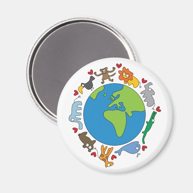 Tecknad av fred och Kärlek i världen Magnet (Front/Back)