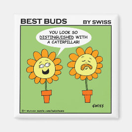 Tecknad av Funny Flowers Mustache CaterPelare Magnet