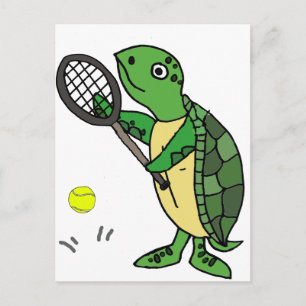 Tecknad av Funny Sea Turtle Played Tennis Vykort