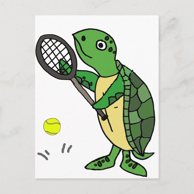Tecknad av Funny Sea Turtle Played Tennis Vykort (Framsida)