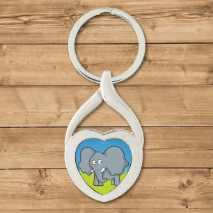tecknad av grått-elefant twisted heart silverfärgad nyckelring