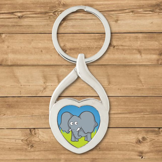 tecknad av grått-elefant twisted heart silverfärgad nyckelring (Skapare uppladdad)