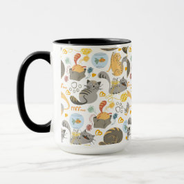 Tecknad av Grått-Orange Cat Mönster Design Mugg