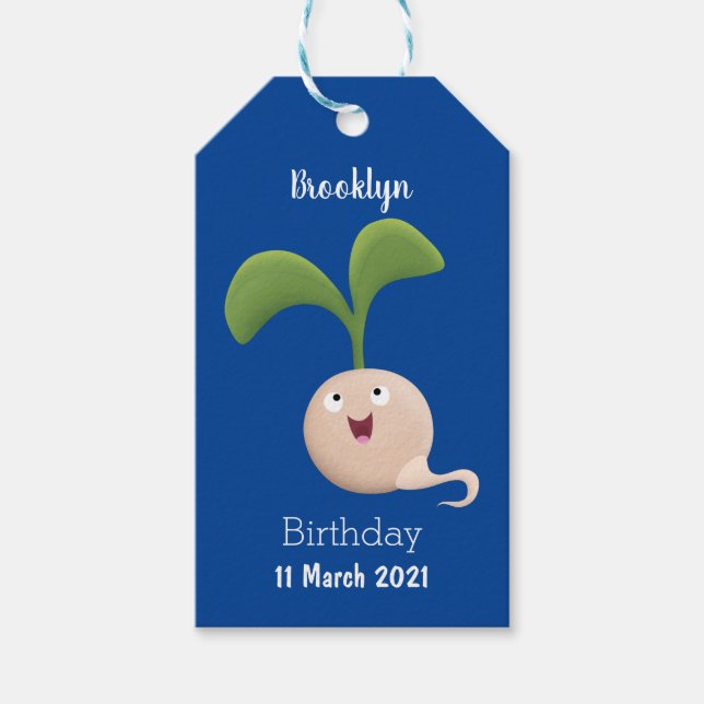 Tecknad av groddar för utsäde av Cute lycklig Presentetikett (Framsidan)